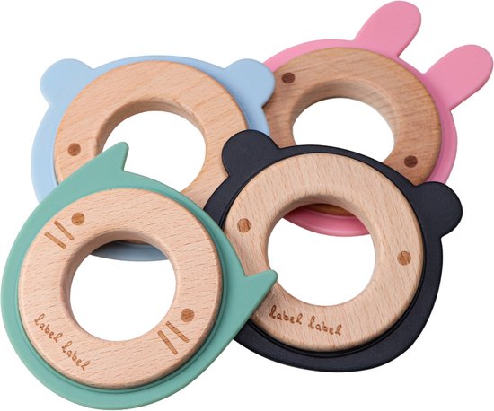 Beißring Holz & Silikon – Katzenkopf Grün