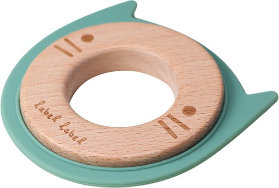 label label Beißring Holz & Silikon – Katzenkopf Grün