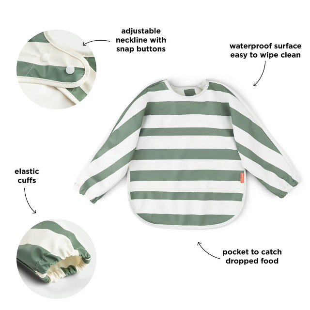 Lätzchen mit Ärmeln  Farbe Koralle - Sleeved pocket bib Stripes - DONE BY DEER