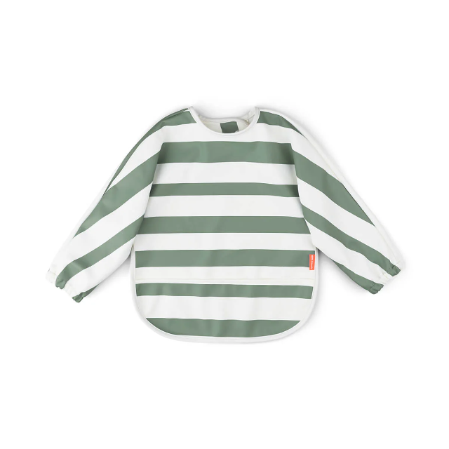 Lätzchen mit Ärmeln  Farbe Koralle - Sleeved pocket bib Stripes - DONE BY DEER