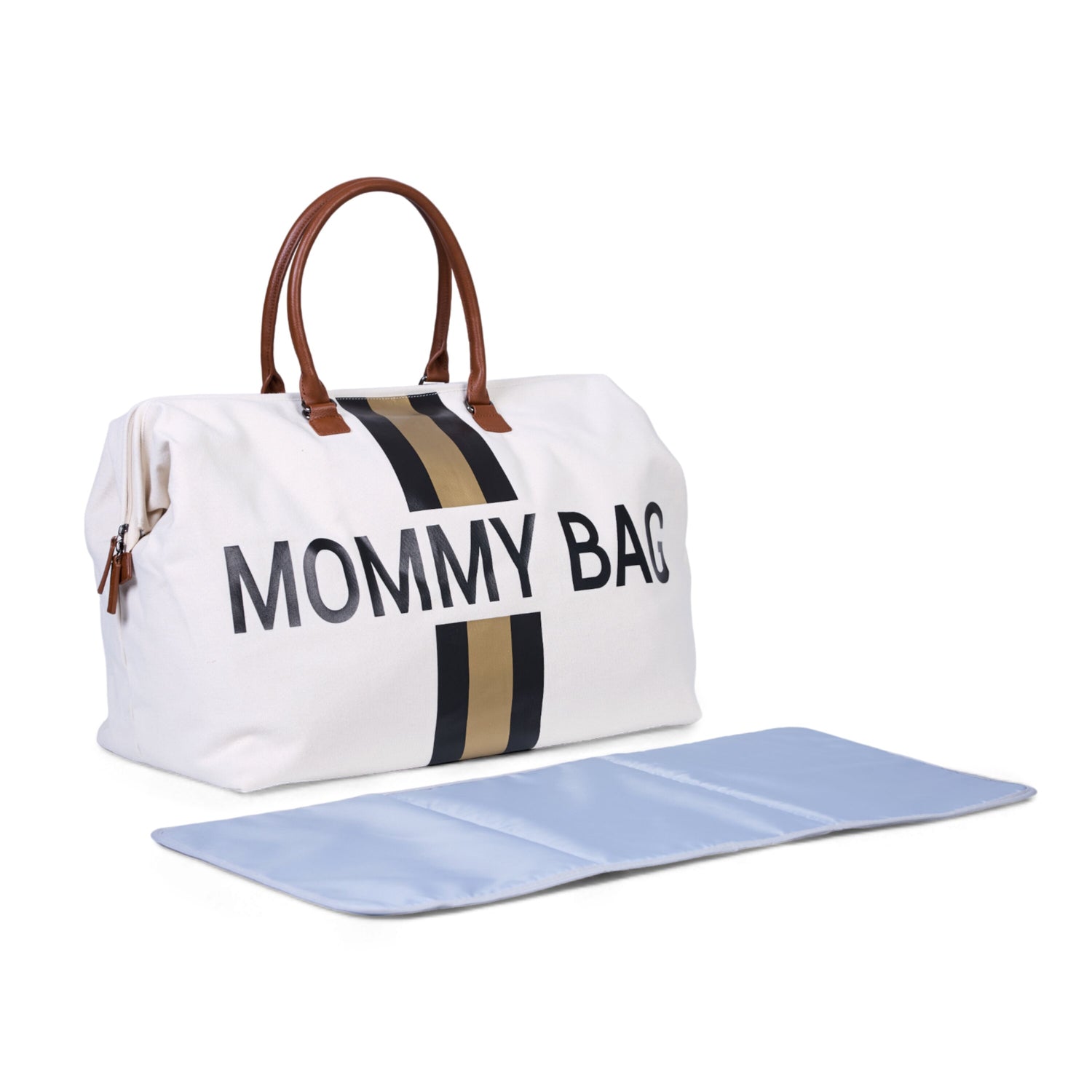 MOMMY BAG® Canvas Offwhite Gestreift Schwarz/Gold