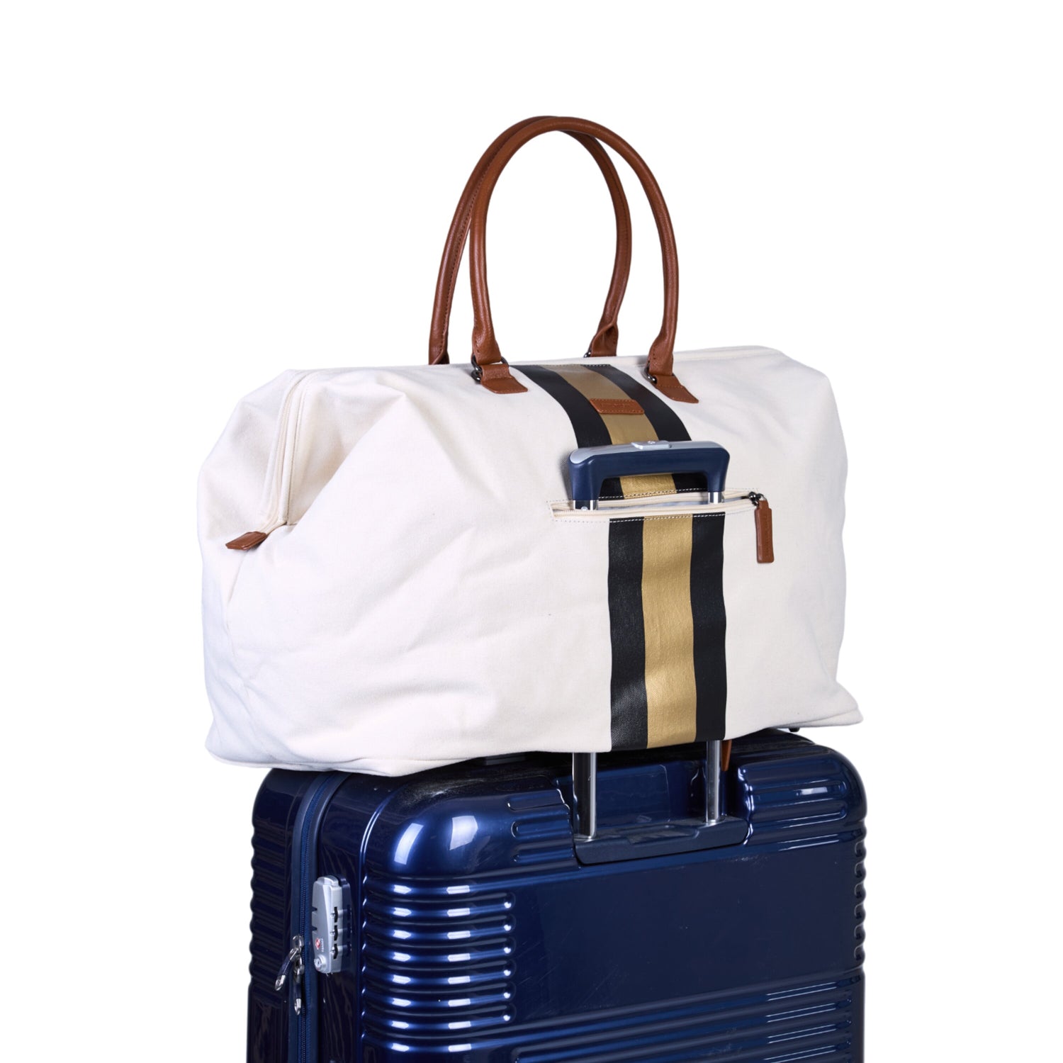 MOMMY BAG® Canvas Offwhite Gestreift Schwarz/Gold