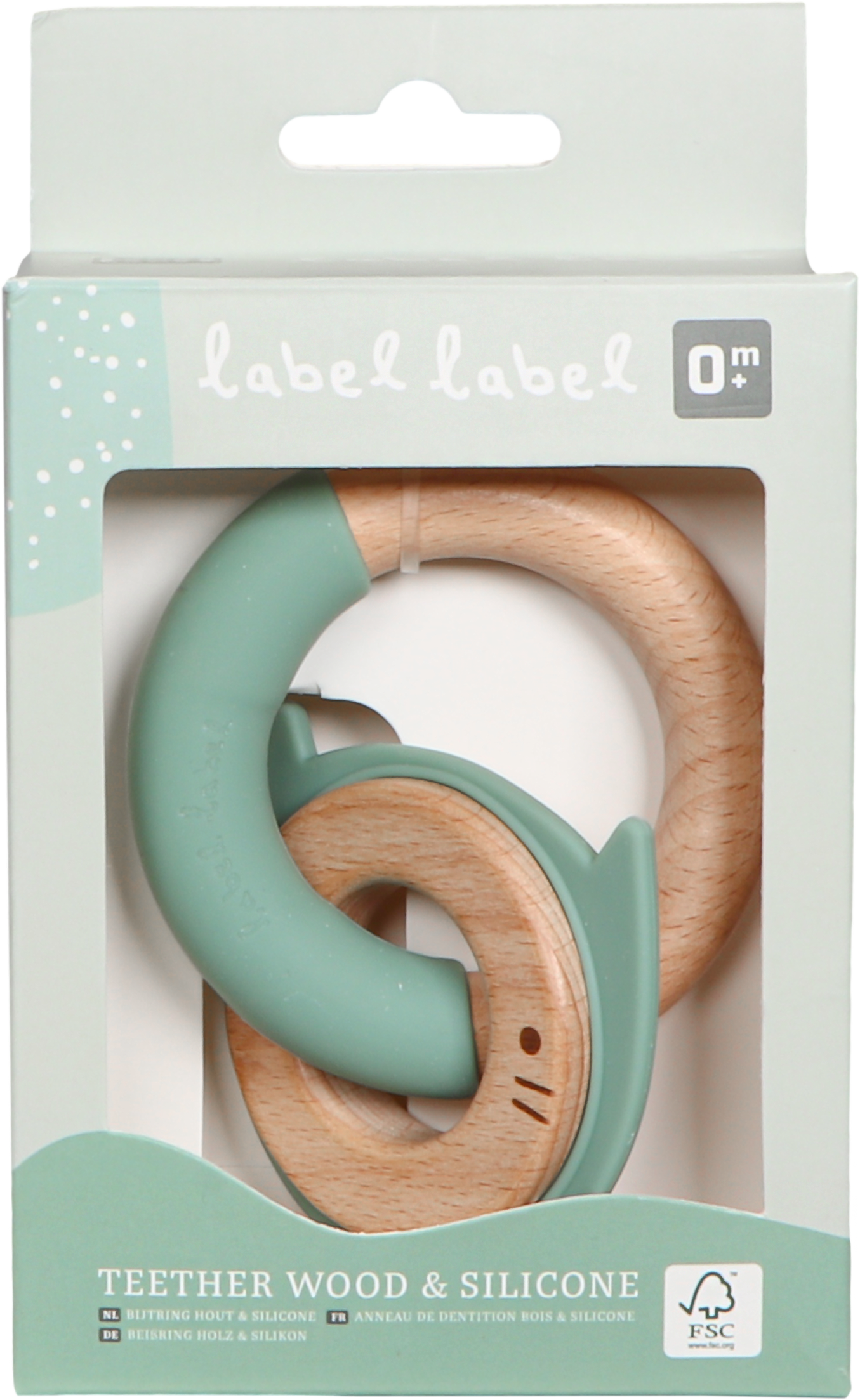 label label Beißring Holz & Sillikon - Katze Grün