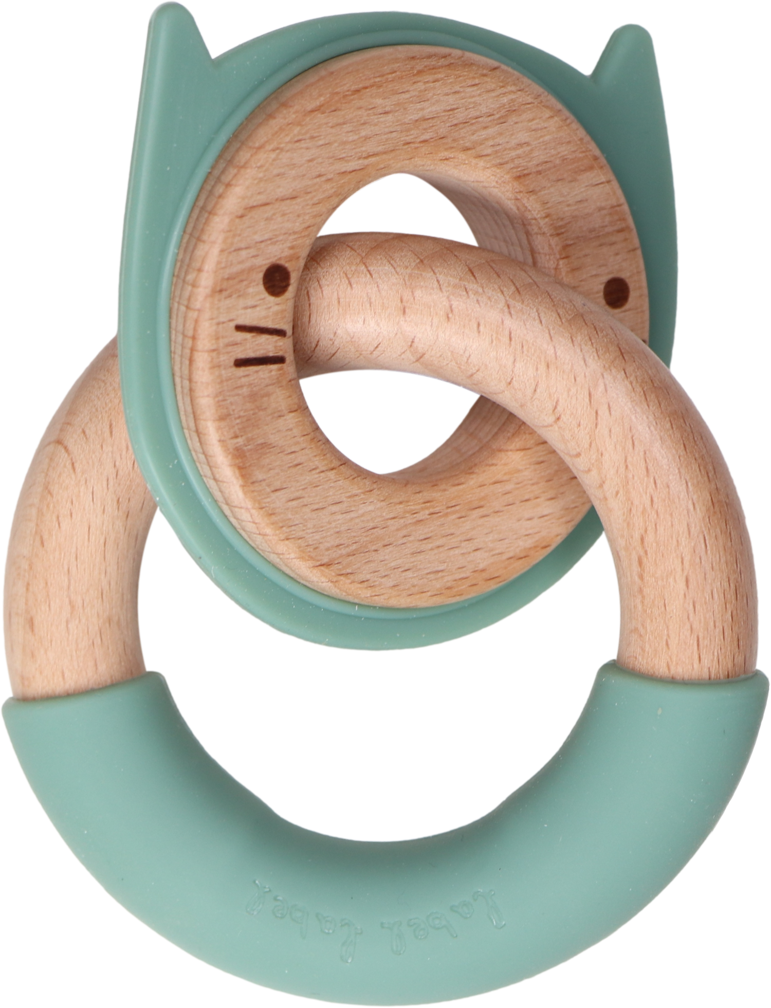 label label Beißring Holz & Sillikon - Katze Grün