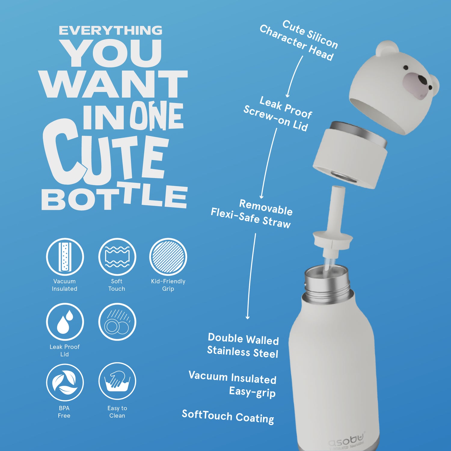 ASOBU Tier Trinkflasche ,Bestie‘ personalisierbar