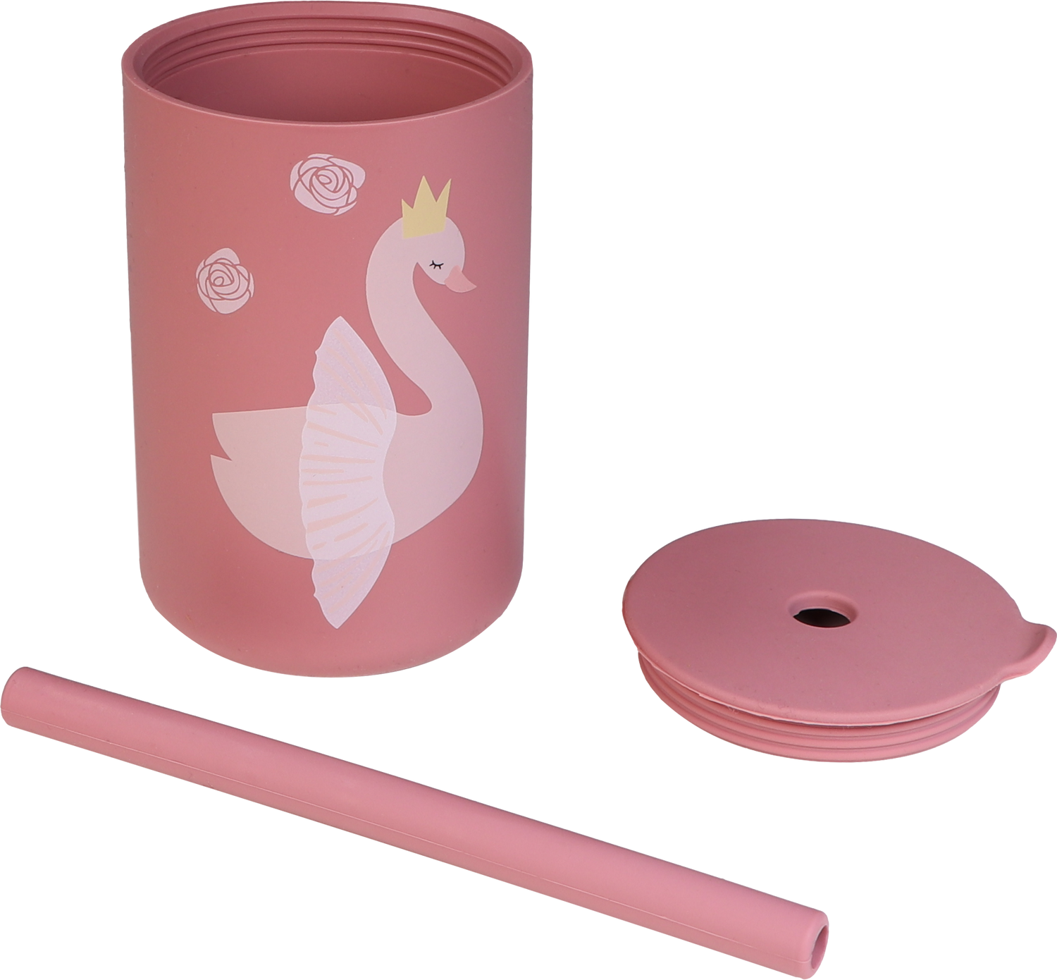 Silikonbecher und Strohhalm Schwan